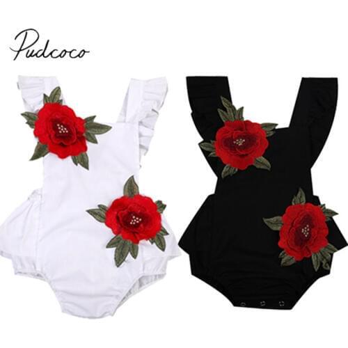 2018 Brand New Newborn Toddler Infant Baby Girls Sweet 3D Embroidery Flower Bodysuit Sleeveless Sunsuit Outfits Clothes Sunsuit