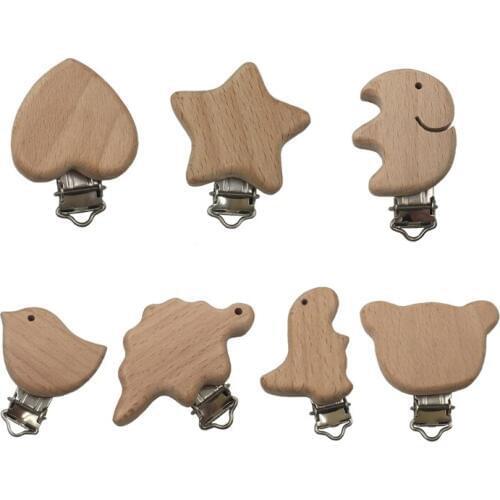 NEW Natural Beech Wood Baby Pacifier Clips Dummy Clips DIY Pacifier Chain Accessory