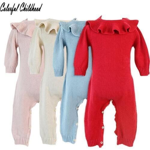 New Born Baby Girl Clothes Rompers Spring Autumn Princess Bebes Christmas Long Sleeve Knitted Ruffled Romper Kids Outfits 2018