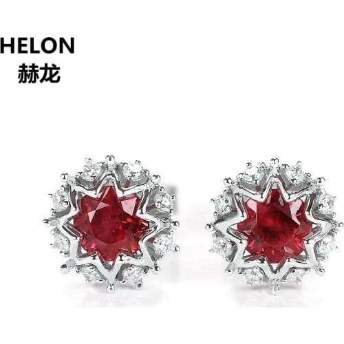 Solid 14k White Gold 100% Natural Diamonds Stud Earrings for Women Brilliant 4mm Round Cut Garnet Trendy Uniqe Jewelry