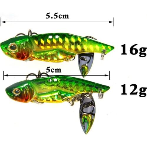 Striped Bass Rotating Sequin Vib Artificial Hard Bait 3D Eyes Blood Trough Hook Artificial Sinking 8 pcs/set 5.5cm/5cm 12g /16g