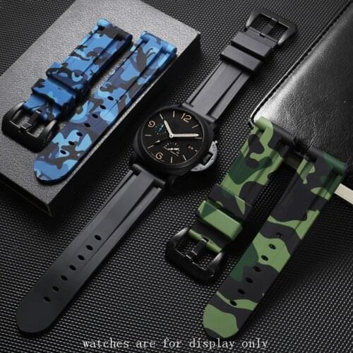 Replacement Panerai PAM111 441Series Soft Silicone Strap Black Camouflage Green Rubber Watchband 22 24 26mm Mens Bracelet