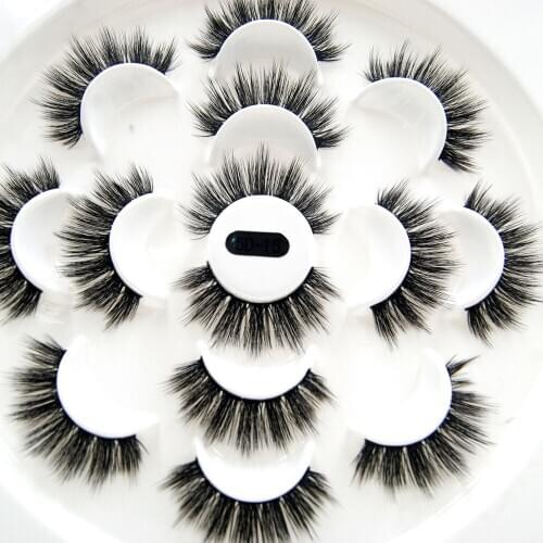 7pcs HandMade Natural Black Terrier False Eyelashes Fashion Ball Smoke Makeup Fake Eyelashes Cross Messy Soft 3D Eye Lashes