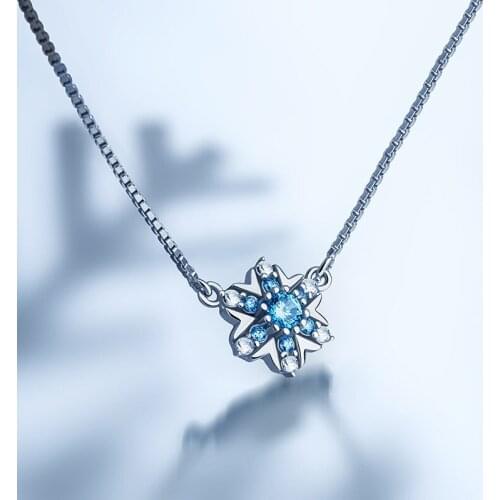 Luxury Female Small Snowflake Pendant Necklace 925 Sterling Silver Chain Necklaces For Women Charm Vintage Wedding Necklace