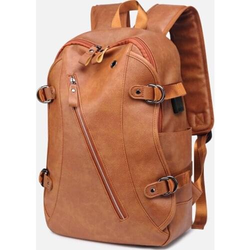Large Capacity Leather PU Backpack for Men Women Travel Multifunction USB Charge Daypack Student School Bag Casual Rucksack