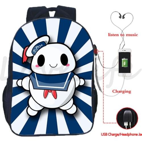 New Mochilas Ghostbuster USB Charging Scool Backpack Teenager Student Canvas Schoolbag Boys Girls Rucksack Bookbag Travel Bags
