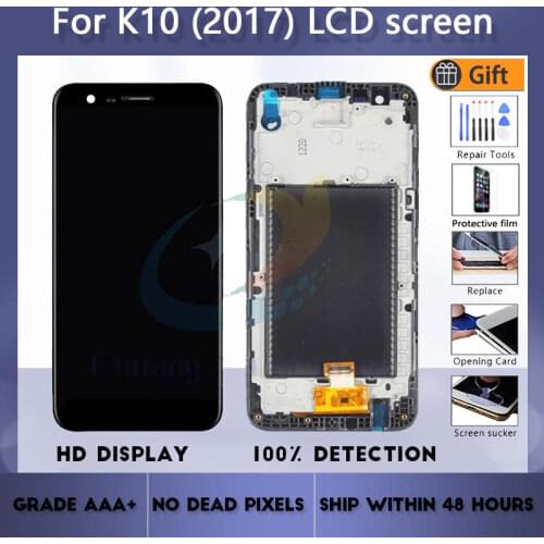 For LG K10 2017 M250 X400 LGM-K121K LCD screen assembly with front case touch glass,With repair parts LCD Display Black