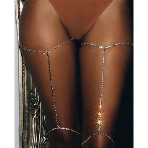 Shine Rhinestones Tone Body Chain Crossover Adjustable Harness Fashion Thigh Chain Necklace Body Jewelry 369043