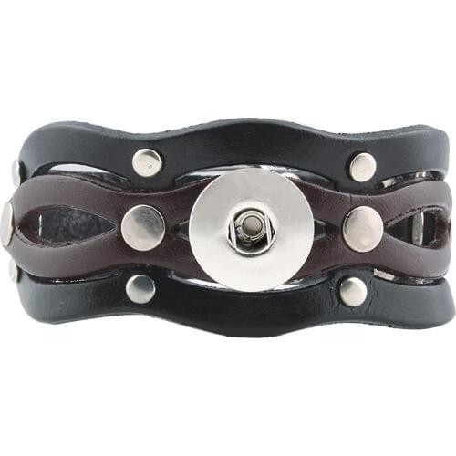 Interchangeable Black Genuine Leather Retro Rivets Bangles Bracelets Fit 18mm Snap Buttons fashion DIY jewelry ZE172