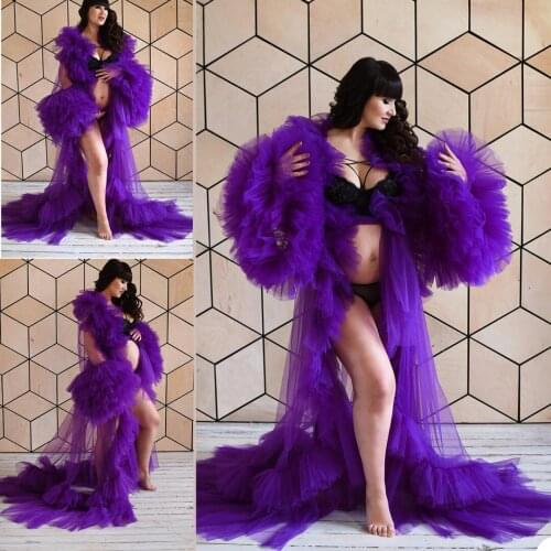 Sexy Elegant Maternity Dresses Custom Made Tiered Ruffles Tulle Long Sleeve Gown For Photo Party Prom Pajamas Nightgown