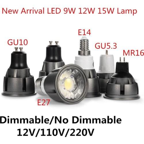 Super Bright Dimmable GU10/GU5.3/E14/E27/MR16 COB 9W 12W 15W LED Bulb Lamp 85-265V 12V spotlight Warm White/Cold White led light