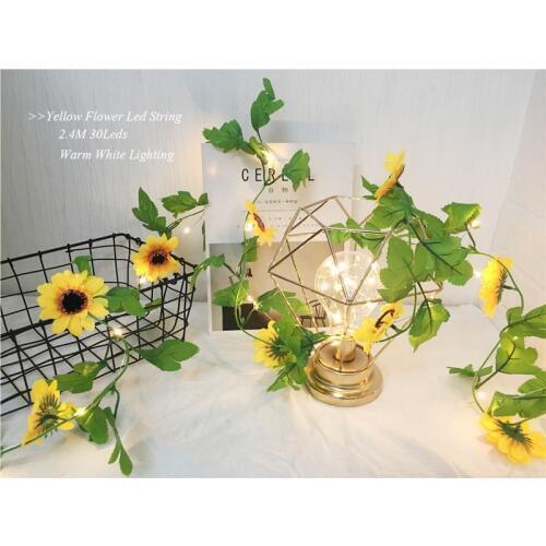 Artificial Sunflower Led String Light Ivy Vine 30Leds Home Wedding Party Bedroom Decoration Lamp DIY Hanging Lighting 2.5m