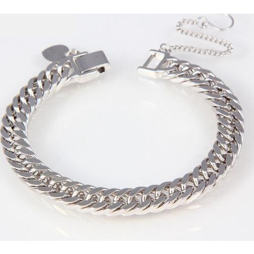 Thin Solid White Gold Filled Mens Double Curb Chain Length 7.5"
