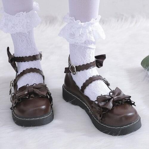 Spring Autumn Lolita Shoes Butterfly Knot Girls Shoes Round Toe Mary Jane Shoes Women Flats Ankle Strap Ladies Shoes Black 8210G