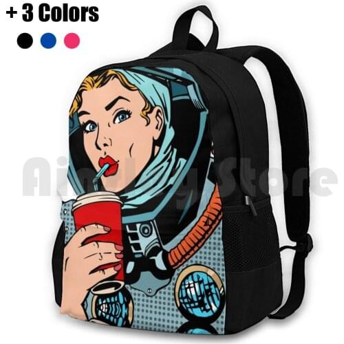 Space Woman In Red Lipstick Drinking Outdoor Hiking Backpack Waterproof Camping Travel Pop Art Red Lipstick Kiss Pop Culture