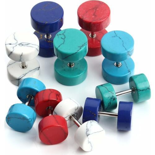 LOULEUR Natural Stone Stainless Steel Dumbbell Barbell Stud Earrings Men Women Double Sided Earrings Stud Body Piercing Jewelry