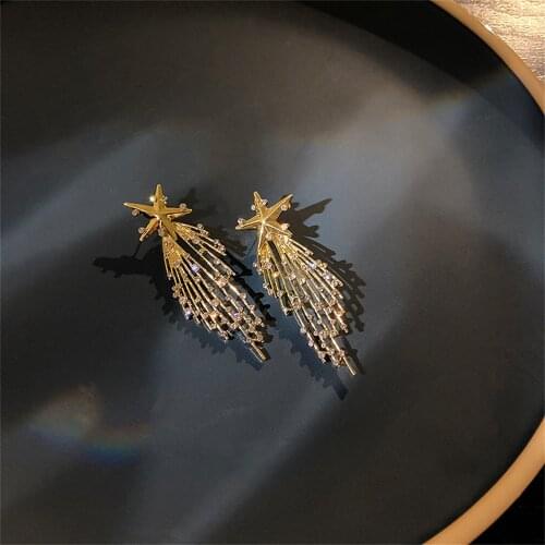 Tassel EarringsWomen Earrings Gold Star Inlaid Cubic Zirconia Tassel Earrings Trendy Fashion Surprise Gift for Girlfriend