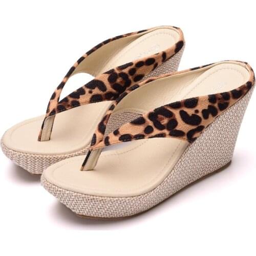 Womems Wedge Slippers Fashion Flip Flops Sandal Holiday Platform High Heels Slippers Sanddals Womens Slippers Leopard Slippers