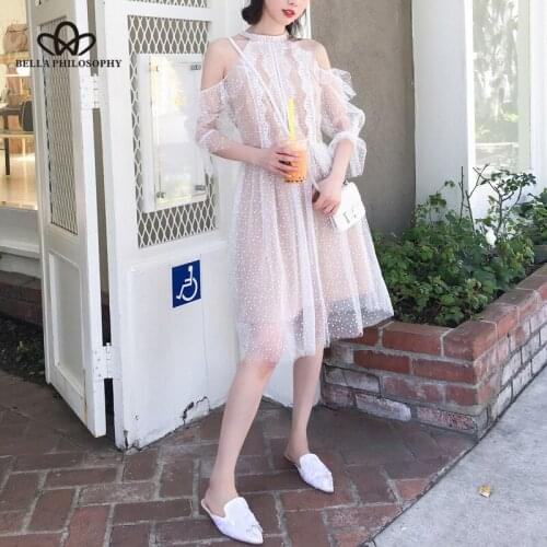 Bella Philosophy women lace women dress halter high waisit sweet floral ladies vestidos A-line off shoulder dress