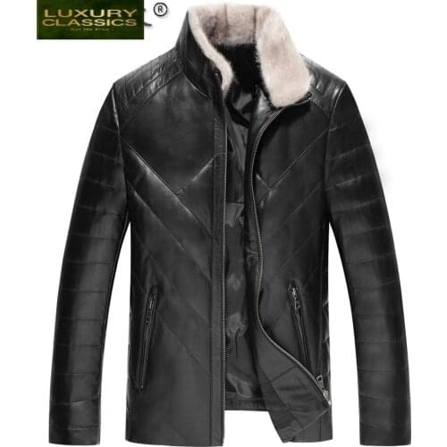 Winter Mens Leather Jacket Jacket Men Genuine Sheepskin Coat for Men Mink Fur Collar Down Jackets Plus Size LSY088381