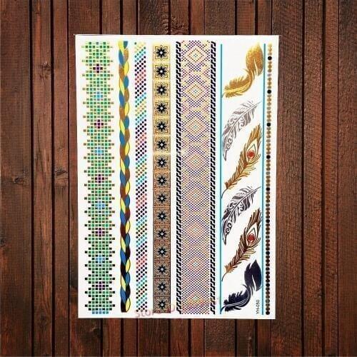 1PC Snake Skin Gold Flash Henna Temporary Tattoo Mehndi Summer Style Tatoo Peacock Feather AYH050 Big Size Tattoo Bracelet Jewel