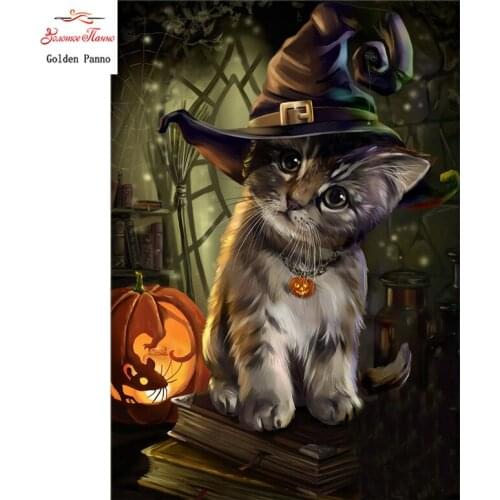 Golden panno,Halloween,5D,diy diamond embroidery,Full,square,Diamont Painting,Cross Stitch,3D,diamond,Needlework,new year cat