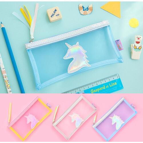 1 Pcs Kawaii laser Pu Pencil Case Unicorn Cartoon Gift Estuches School Pencil Box Makeup Pencil Bag School Supplies Stationery