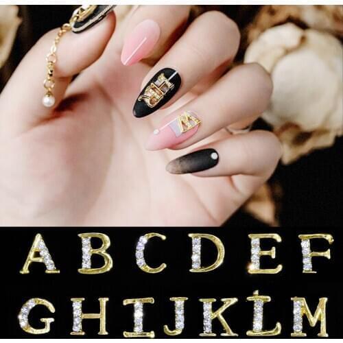 10pcs/lot A-Z 26 English letters Zircon Crystal 3D Nail Art Decorations Charms Alloy Luxury Jewelry Manicure Rhinestones Te#15