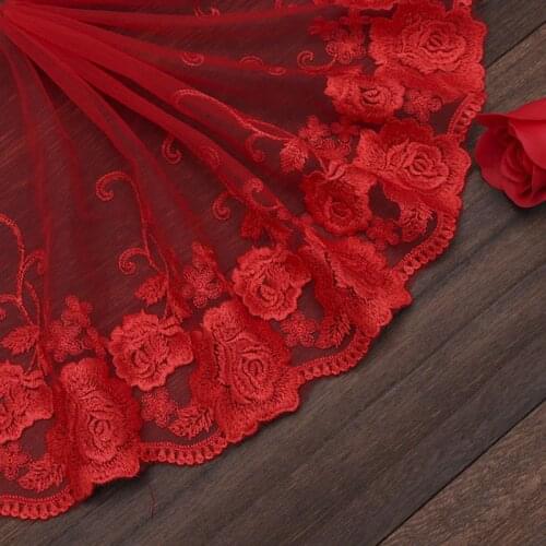 15Yards Red Lace Fabric Flower Mesh Embroidery Tulle Net Lace Trim Edging Trim Fabric Ribbon Craft DIY 18cm Wide