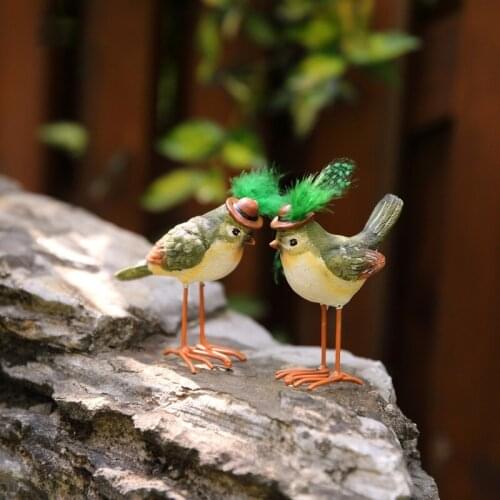 2PC Resin Feather Bird Playful Animal Figurines Living Room Home Garden Decoration Sculpture Handmade Bird Statue Shooting Props