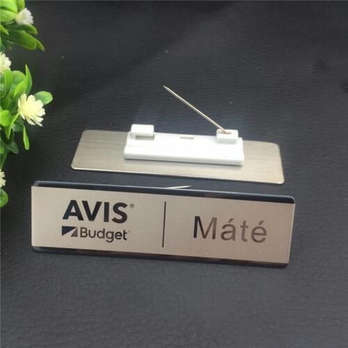 20pcs custom pin name badge holder 70*20mm LASER personalized logo name tags with stainless steel nameplate