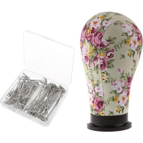 21” Cork Canvas Block Mannequin Model Head Wig Making Hat Caps Display Stand w/Mount Hole and 150pcs T Shaped Needle Pins Set