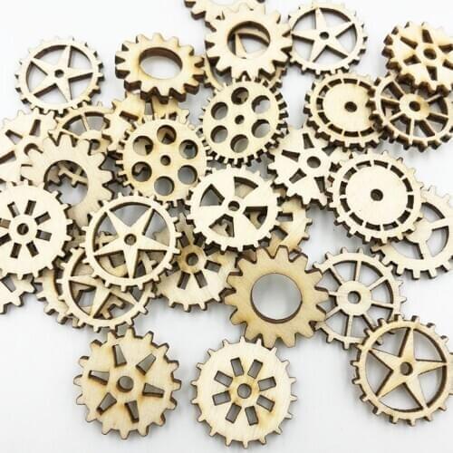 50pcs gearwheel Wood Buttons Mixed Pattern Cartoons Sewing Button Scrapbooking Embellishments Crafts Decorative WB676