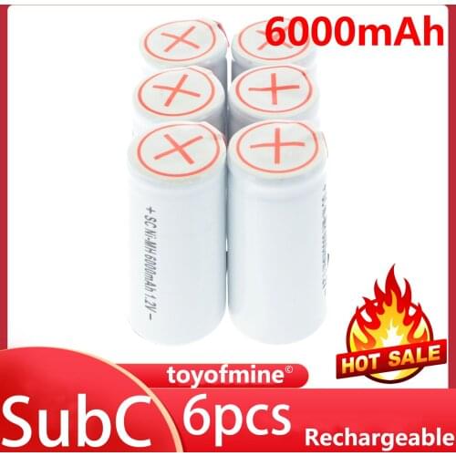 6x Sub C SubC 1.2V Ni-MH White Color With Tab 6000mAh Rechargeable Battery USA