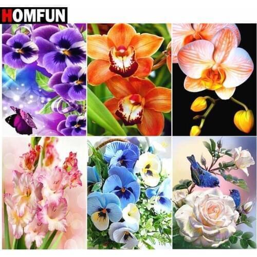 HOMFUN Diamond Painting Full Square/Round Diamond "Flowers roses”Pattern Embroidery Cross Stitch 5D Rhinestone Painting