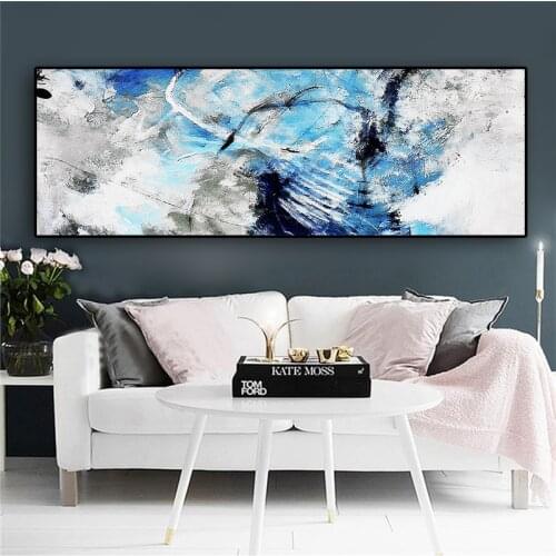 Large Blue Abstract Geometry Line Oil Painting Landscape Canvas Art Posters and Prints Scandinavian Wall Picture for Living Room