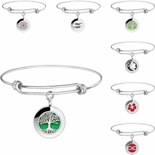 New Tree of Life 316L Stainless Steel 20mm Aroma Locket Bangle Essential Oils Diffuser Locket Bracelet 10pads