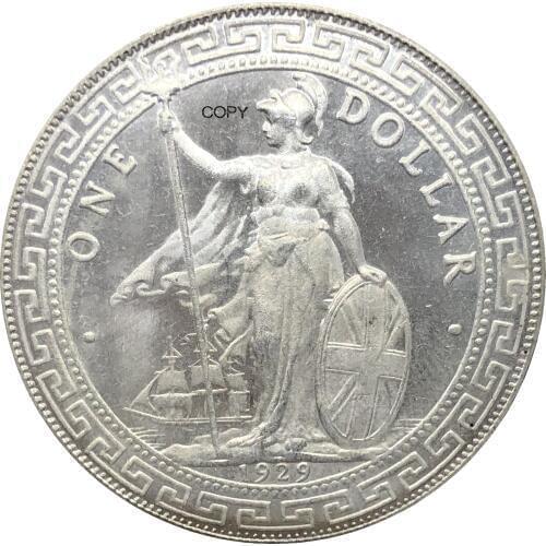 United Kingdom 1 Dollar British Trade Dollar 1929 One Dollar Cupronickel Plated Silver Hong Kong Yi Yuan Copy Coin