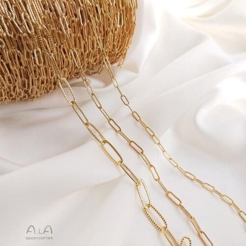 1 Meter/Set 14K Gold Never Fade Embossed Rectangular Chain Batch Pattern Long O Oval Loose Chain Diy Bracelet Jewelry Material