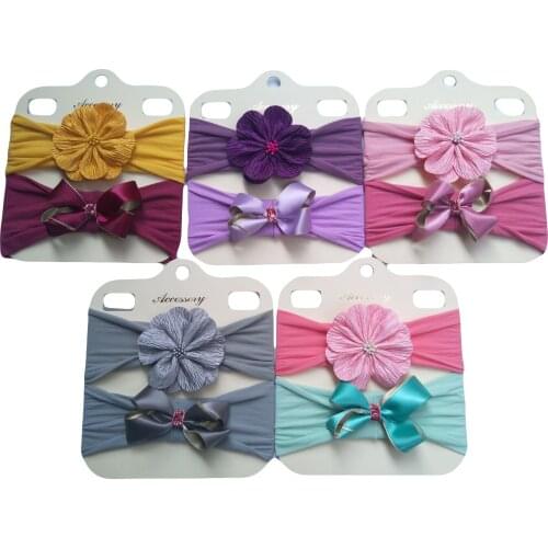 Yundfly 2pcs/lot Baby Girls Flower Bows Headband Set Infant Lovely Headwear Gift Children Kids Princess Band Hair Accessory