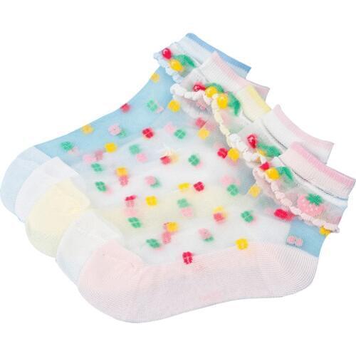 Children 5 Pairs/Lot Summer Girls Socks Mesh Style Baby Socks with Trendy Elastic Lace Flowers Socks 2-12T