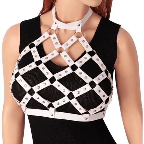Gothic Leather Body Harness Sexy Bra Women Crop Top Bondage Neck Chest Belt Lingerie BDSM Punk Girl Personalized Clothing