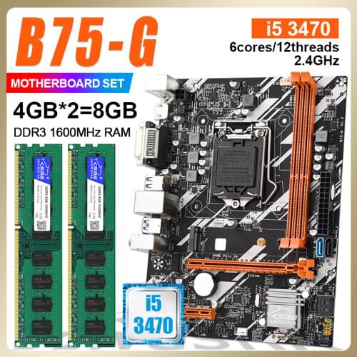 JINGSHA B75 motherboard set with Intel Core I5 3470 2pcsx4GB=8GB 1600MHz DDR3 Desktop Memory USB3.0 SATA3.0