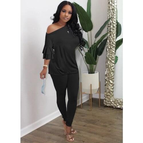 Streetwear 2 Piece Outfits for Women Matching Sets Spring Autumn Sport Sweat Suit Elegant Ruffles T Shirt Top + Skinny Pants Set