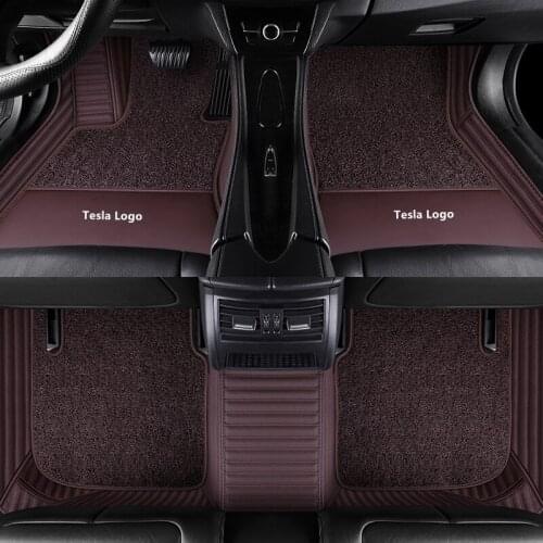 Tesla Model Y 3 Custom Fit Car Accessories Floor Mat ECO Thick Striped Leather For Double Layers High Quality Carpet Coffee