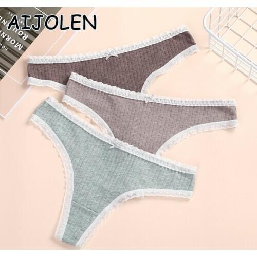 AIJOLEN Lace Color Cotton Thong and G-String Solid Color Thread Breathable Panties Comfortable Slim Sexy Cute Underwear
