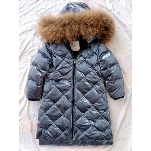 Fashion Glossy Winter Coat Thicker Warm Natural Fur Hooded Children Oversize Outerwear for Girls Kids Down & Parkas for Boy
