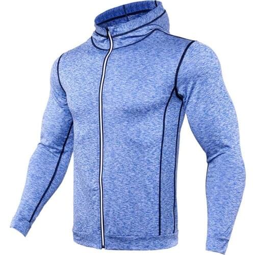AYJK7 New Hooded Running Jacket Men Fitness Sport Coat Sportswear Gym Hoodies Zipper Hoody Sweatshirt Training Jersey Tight Top