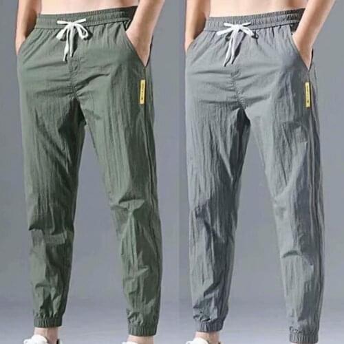 Mens Joggers Casual Pants Men Pants Solid color Drawstring Summer Ankle Tied Pockets Trousers Men Sportswear Tracksuit Streetwea