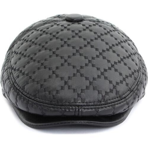 New Fashion 2021 Autumn And Winter Men Women 100% Top Quality Genuine Leather Plaid Visors Casual Sheepskin Black Hat